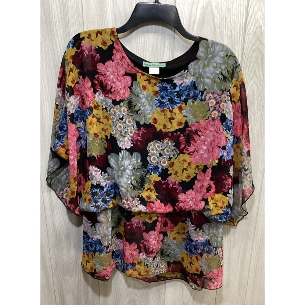 SARA MORGAN Women's (Size 23 x 27") Kimono Sleeve Round‎ Neck Lined Floral Shirt